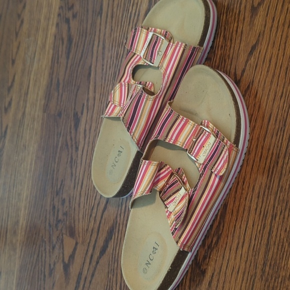 ONCAI stripe comfort cork footbed 2 strap Vacation slip on sandals sz 9 - Picture 4 of 10